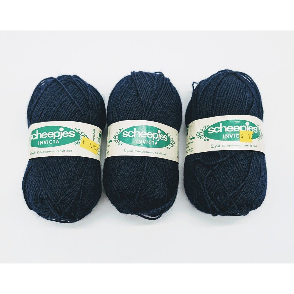 Lot Of 3 Scheepjes Invicta Dark Blue Navy Wool & Nylon Yarn Holland 50g Skein